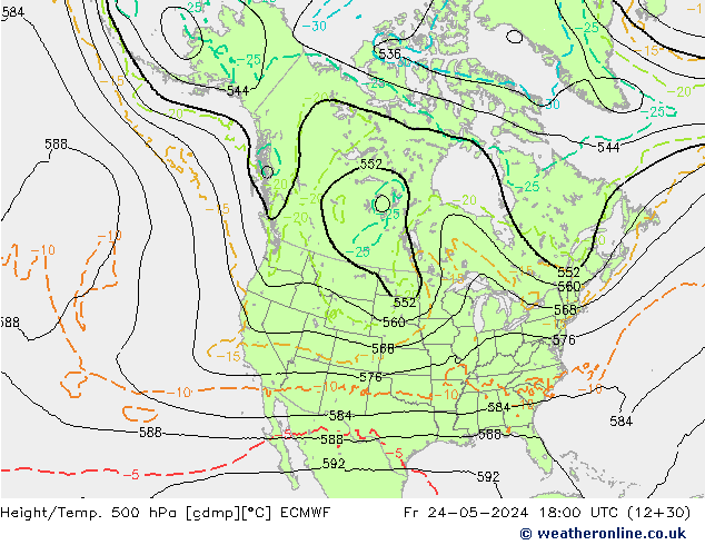 Height/Temp. 500 hPa ECMWF Fr 24.05.2024 18 UTC