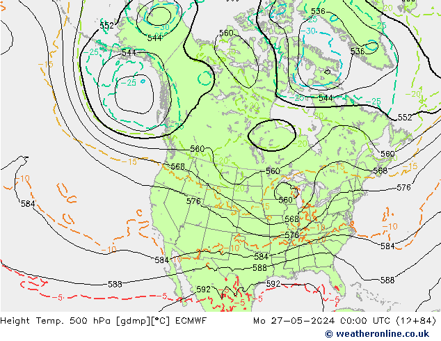 Z500/Rain (+SLP)/Z850 ECMWF Mo 27.05.2024 00 UTC