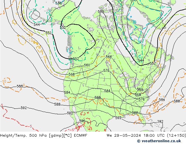 Z500/Rain (+SLP)/Z850 ECMWF We 29.05.2024 18 UTC