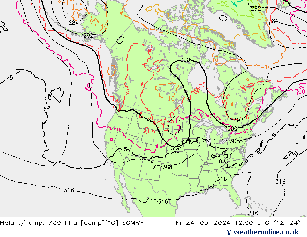 Height/Temp. 700 hPa ECMWF Pá 24.05.2024 12 UTC