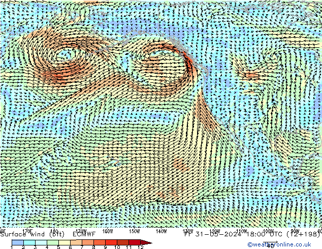 wiatr 10 m (bft) ECMWF pt. 31.05.2024 18 UTC