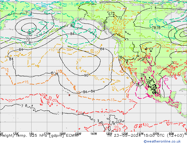 Geop./Temp. 925 hPa ECMWF jue 23.05.2024 15 UTC