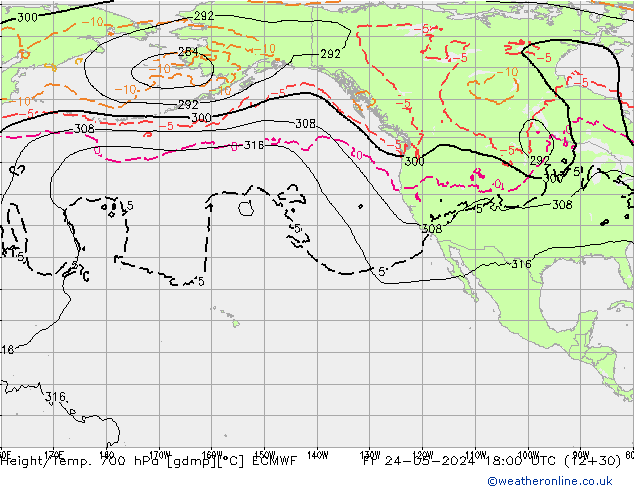 Height/Temp. 700 hPa ECMWF Sex 24.05.2024 18 UTC