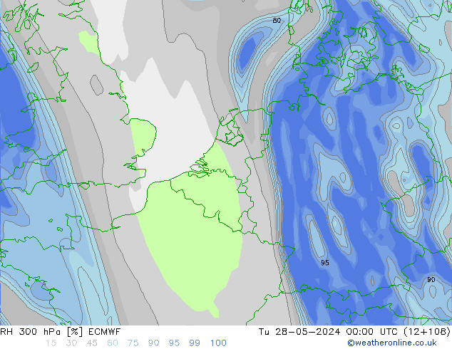 RH 300 гПа ECMWF вт 28.05.2024 00 UTC