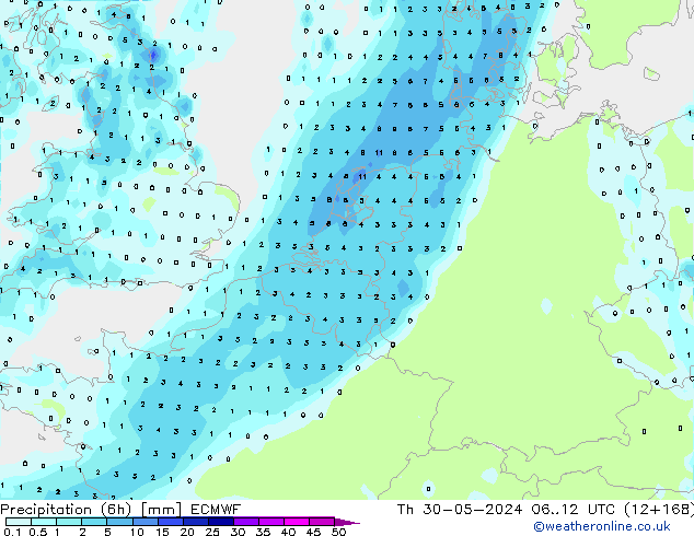 Z500/Rain (+SLP)/Z850 ECMWF Th 30.05.2024 12 UTC