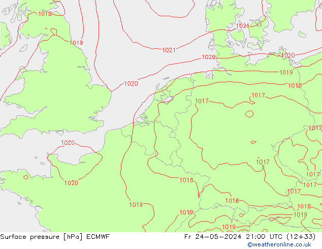 Pressione al suolo ECMWF ven 24.05.2024 21 UTC