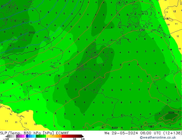 SLP/Temp. 850 hPa ECMWF mer 29.05.2024 06 UTC