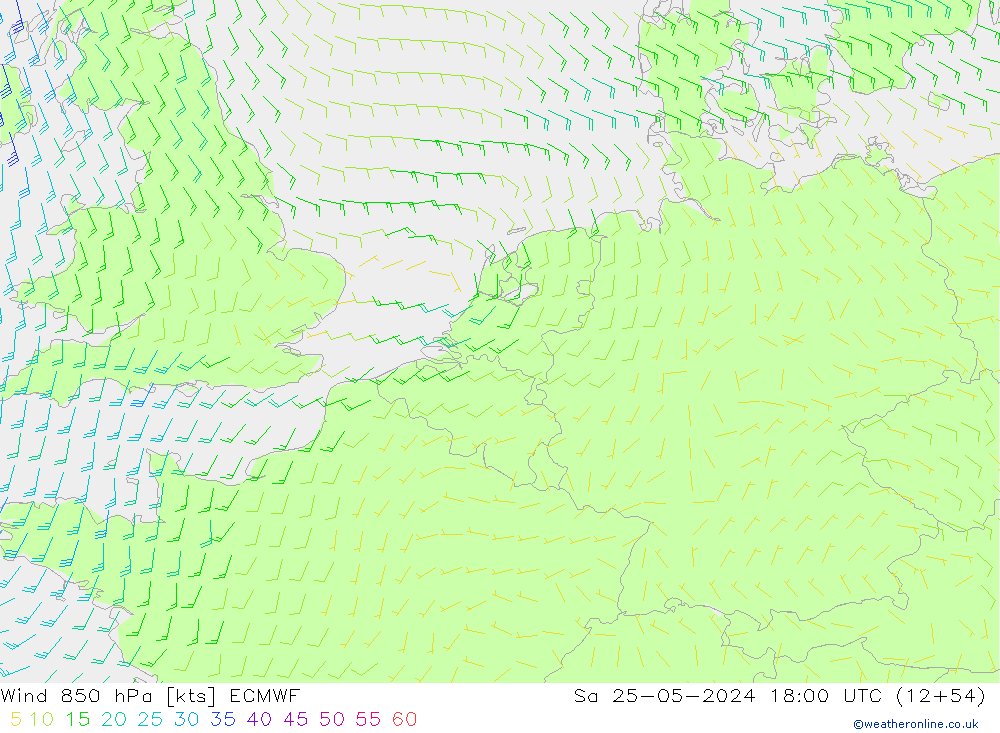 Vento 850 hPa ECMWF sab 25.05.2024 18 UTC