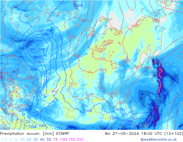 Precipitation accum. ECMWF lun 27.05.2024 18 UTC