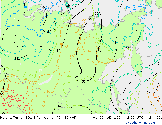 Hoogte/Temp. 850 hPa ECMWF wo 29.05.2024 18 UTC
