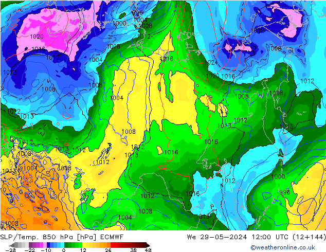 SLP/Temp. 850 hPa ECMWF We 29.05.2024 12 UTC