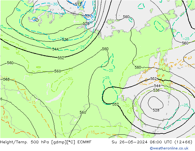 Z500/Rain (+SLP)/Z850 ECMWF  26.05.2024 06 UTC