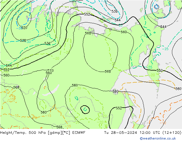 Z500/Rain (+SLP)/Z850 ECMWF Tu 28.05.2024 12 UTC