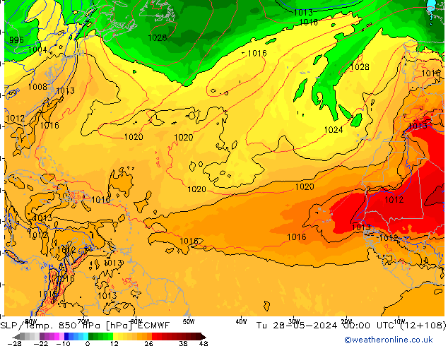 SLP/Temp. 850 hPa ECMWF Út 28.05.2024 00 UTC