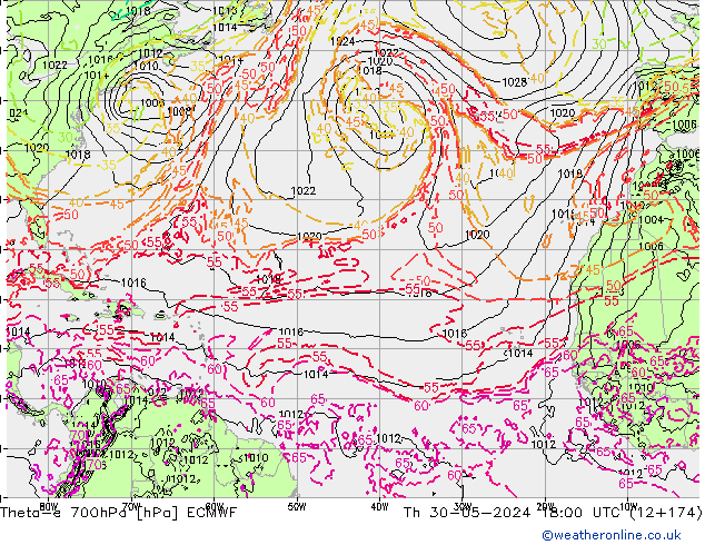 Theta-e 700hPa ECMWF Th 30.05.2024 18 UTC