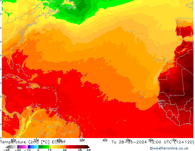 Temperatura (2m) ECMWF Ter 28.05.2024 12 UTC