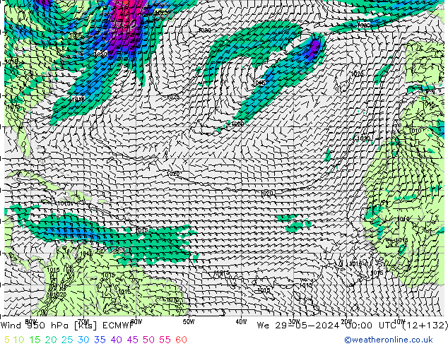 Vento 950 hPa ECMWF mer 29.05.2024 00 UTC