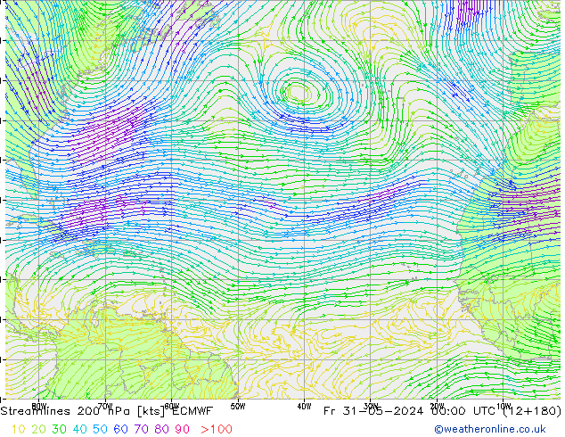 Linea di flusso 200 hPa ECMWF ven 31.05.2024 00 UTC