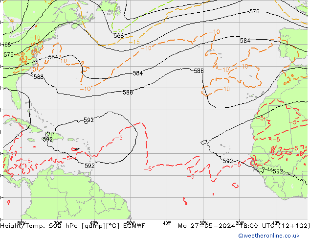 Z500/Rain (+SLP)/Z850 ECMWF Mo 27.05.2024 18 UTC