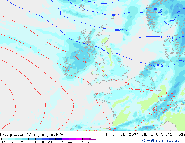 Precipitation (6h) ECMWF Fr 31.05.2024 12 UTC