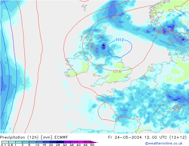 Precipitazione (12h) ECMWF ven 24.05.2024 00 UTC