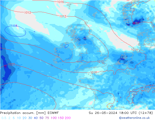 Precipitation accum. ECMWF Su 26.05.2024 18 UTC