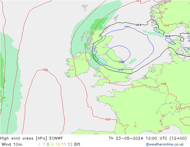 High wind areas ECMWF gio 23.05.2024 12 UTC