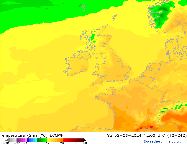 Temperature (2m) ECMWF Ne 02.06.2024 12 UTC