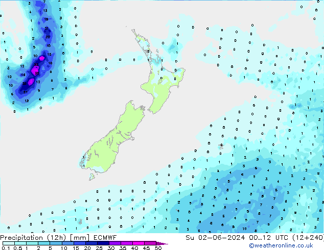 Precipitation (12h) ECMWF Su 02.06.2024 12 UTC