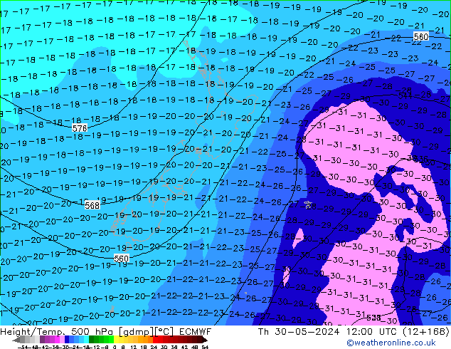 Height/Temp. 500 hPa ECMWF  30.05.2024 12 UTC