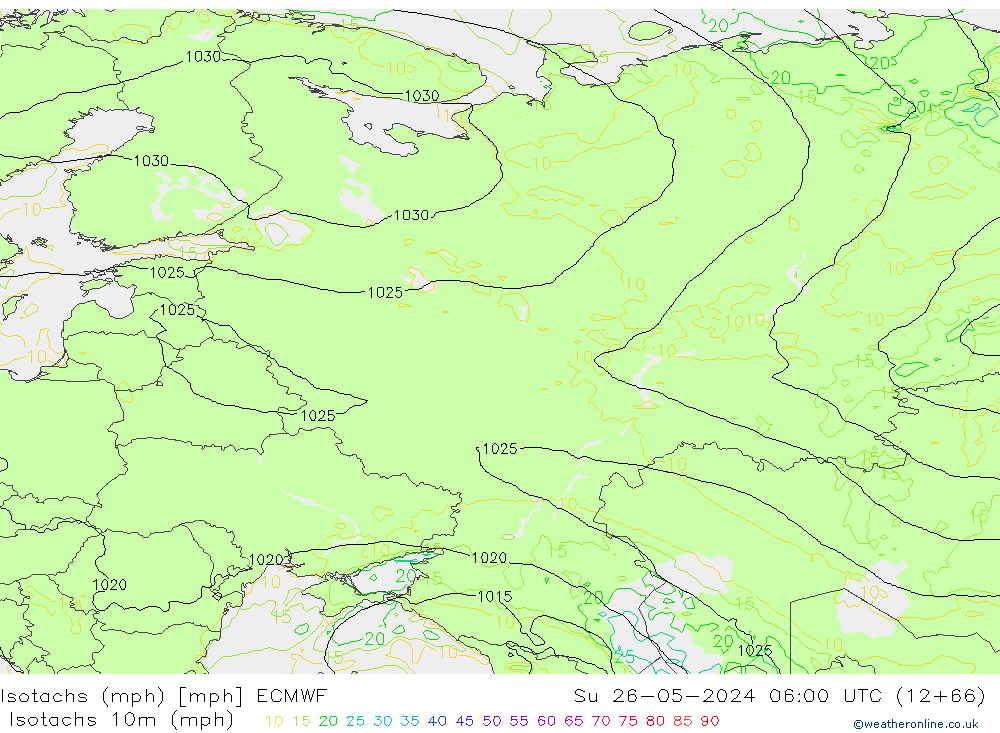 Isotachs (mph) ECMWF  26.05.2024 06 UTC