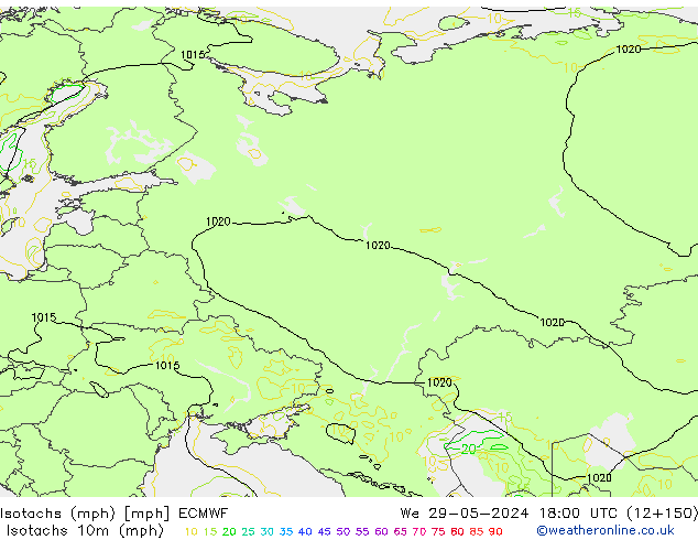 Isotachen (mph) ECMWF wo 29.05.2024 18 UTC