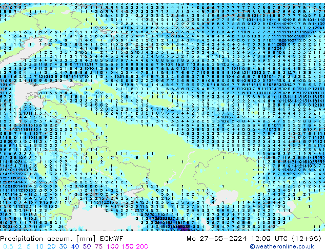 Precipitation accum. ECMWF Mo 27.05.2024 12 UTC