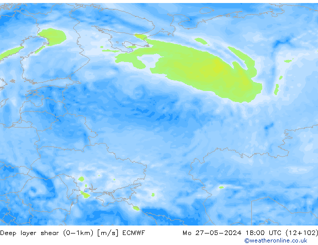 Deep layer shear (0-1km) ECMWF Seg 27.05.2024 18 UTC