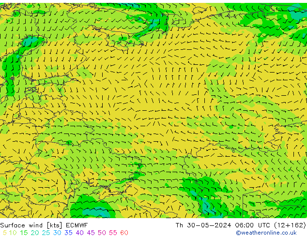 Wind 10 m ECMWF do 30.05.2024 06 UTC
