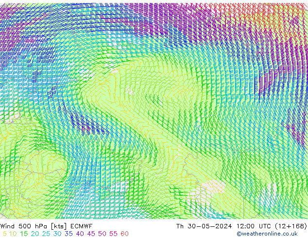 Wind 500 hPa ECMWF Th 30.05.2024 12 UTC