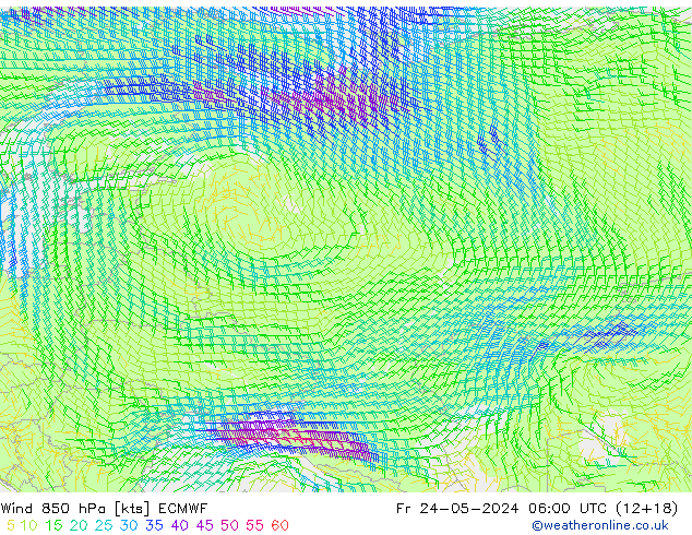Wind 850 hPa ECMWF Pá 24.05.2024 06 UTC