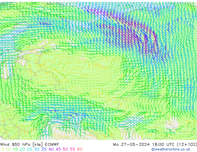 Wind 850 hPa ECMWF Mo 27.05.2024 18 UTC