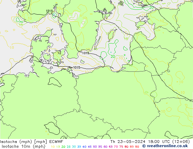 Isotachen (mph) ECMWF do 23.05.2024 18 UTC