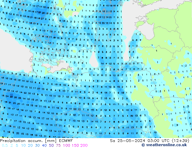 Precipitation accum. ECMWF Sáb 25.05.2024 03 UTC