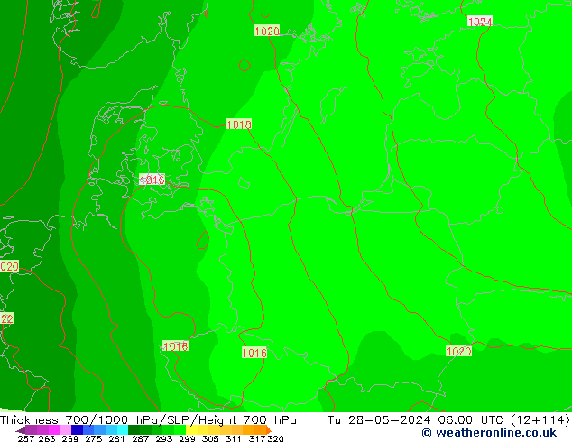 Thck 700-1000 hPa ECMWF Tu 28.05.2024 06 UTC