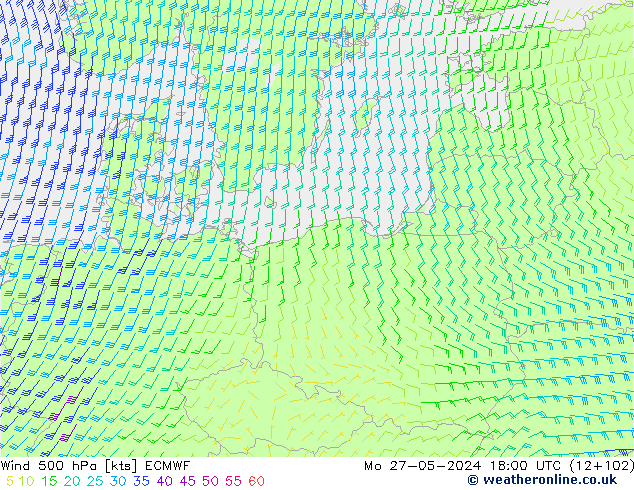Wind 500 hPa ECMWF Po 27.05.2024 18 UTC