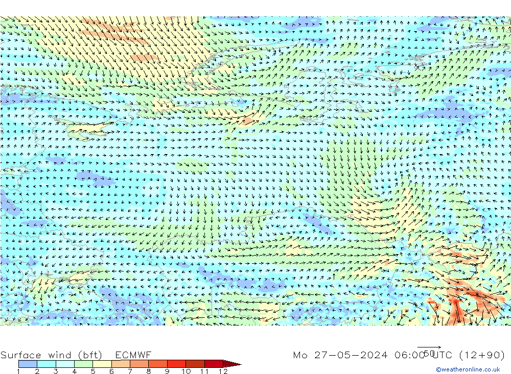Wind 10 m (bft) ECMWF ma 27.05.2024 06 UTC