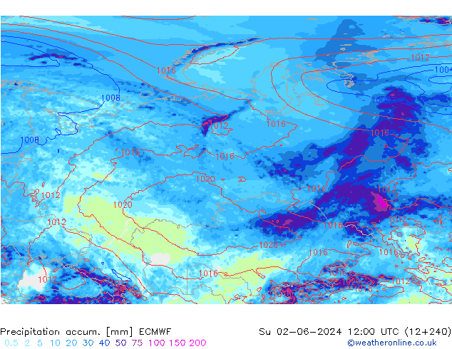 Precipitation accum. ECMWF dom 02.06.2024 12 UTC