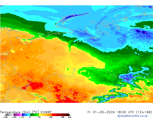 Temperaturkarte (2m) ECMWF Fr 31.05.2024 18 UTC