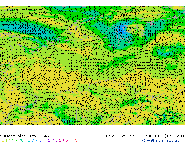 Rüzgar 10 m ECMWF Cu 31.05.2024 00 UTC