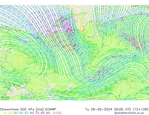 ветер 500 гПа ECMWF вт 28.05.2024 00 UTC
