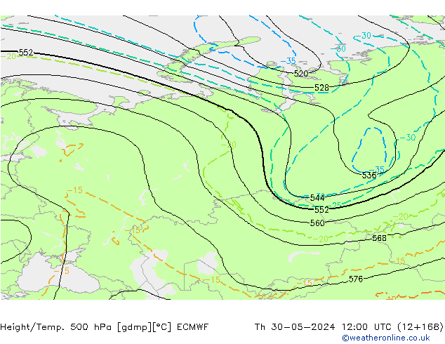 Geop./Temp. 500 hPa ECMWF jue 30.05.2024 12 UTC