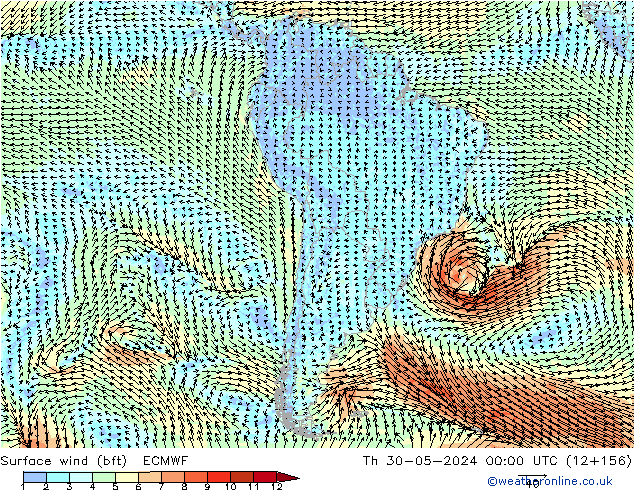  10 m (bft) ECMWF  30.05.2024 00 UTC