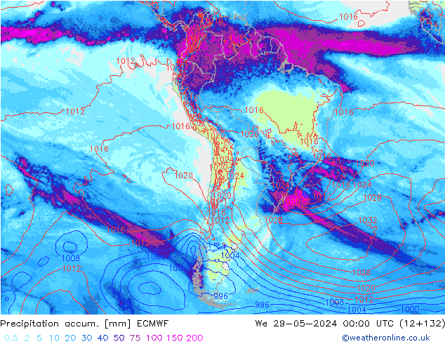 Precipitation accum. ECMWF We 29.05.2024 00 UTC